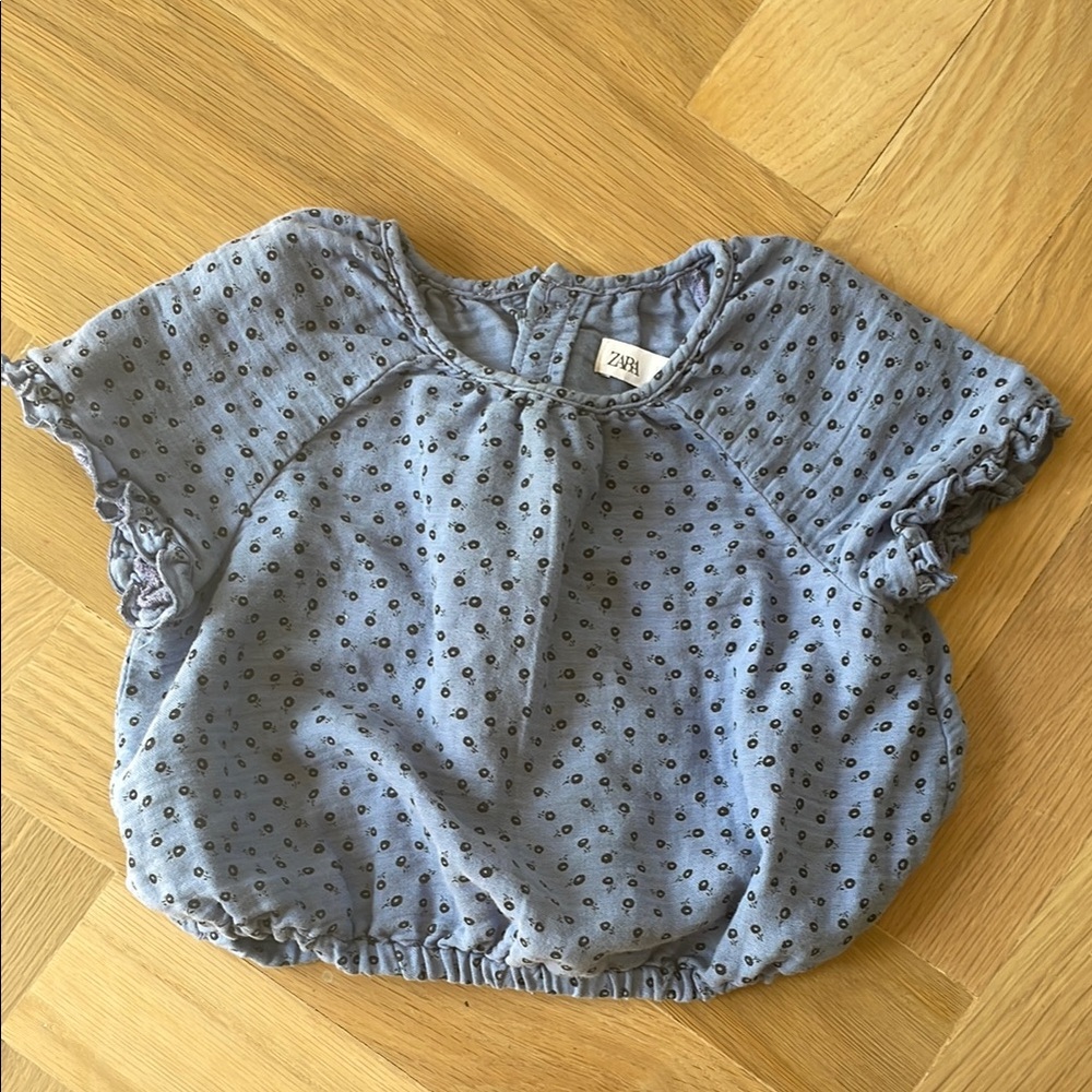 Zara Blue Polka Dot Blouse with Puffed Sleeves
